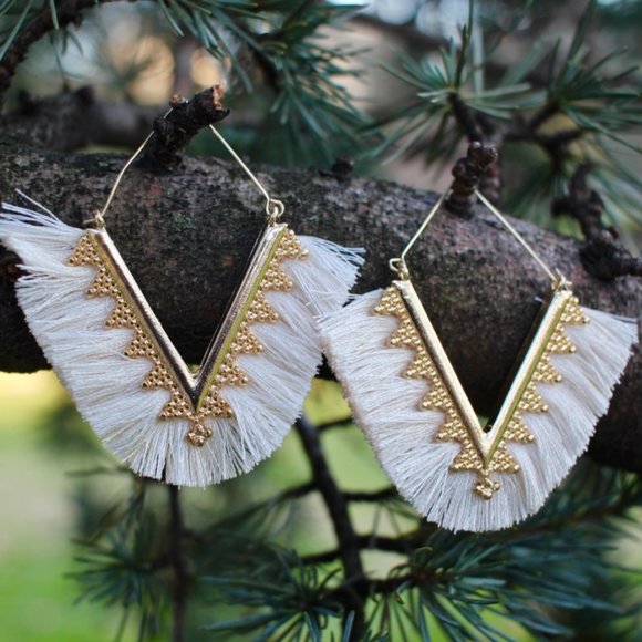 Anthropologie Fringe Tassels Hoop Earrings - Picture 3 of 10